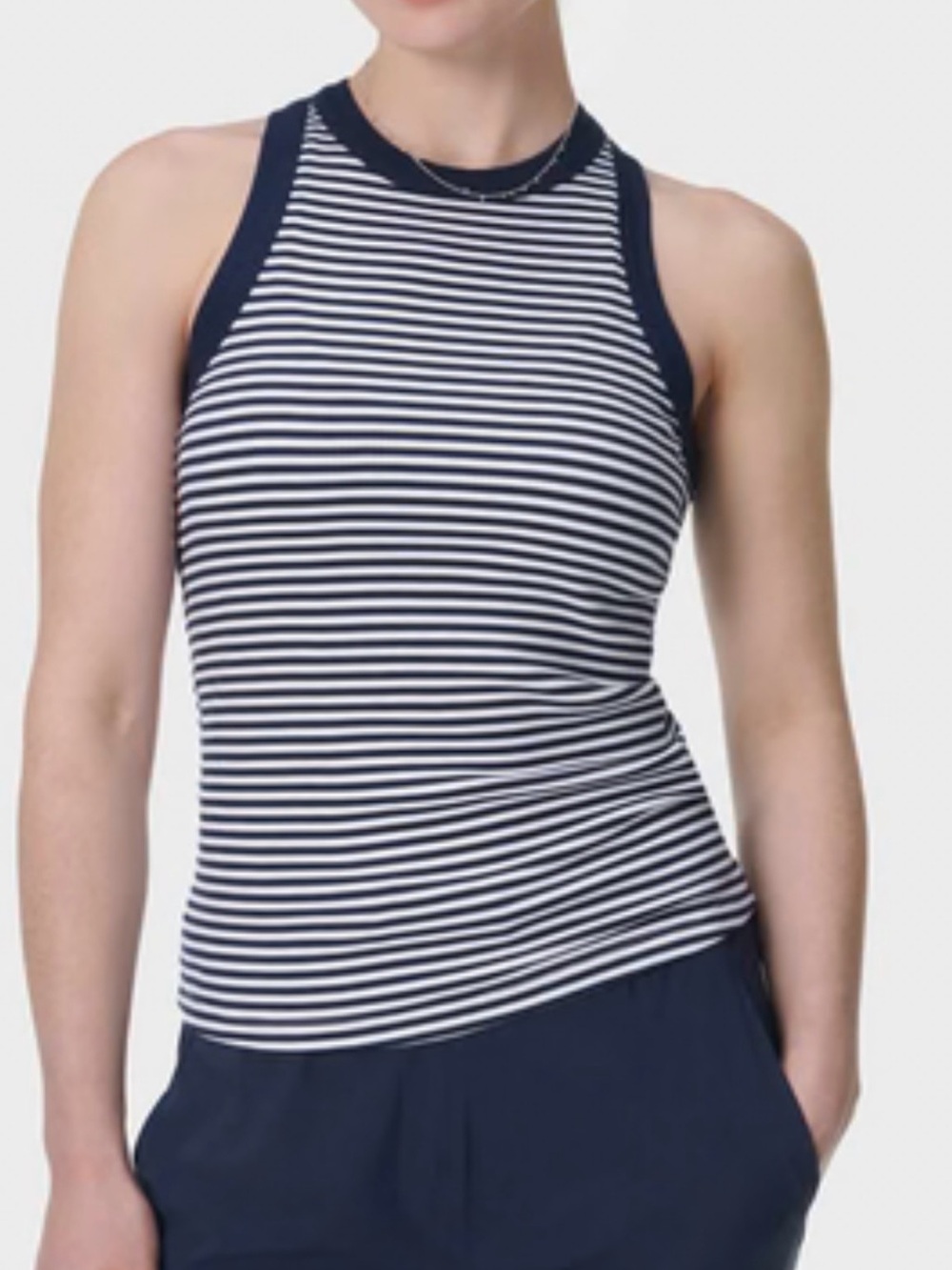 Sweaty Betty Striped Navy & White Racerback Tank Top